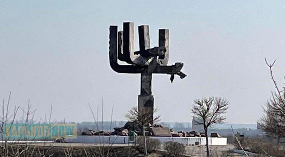 Holocaust Memorial in Kharkiv damaged by Russian forces, evoking Nazi parallels