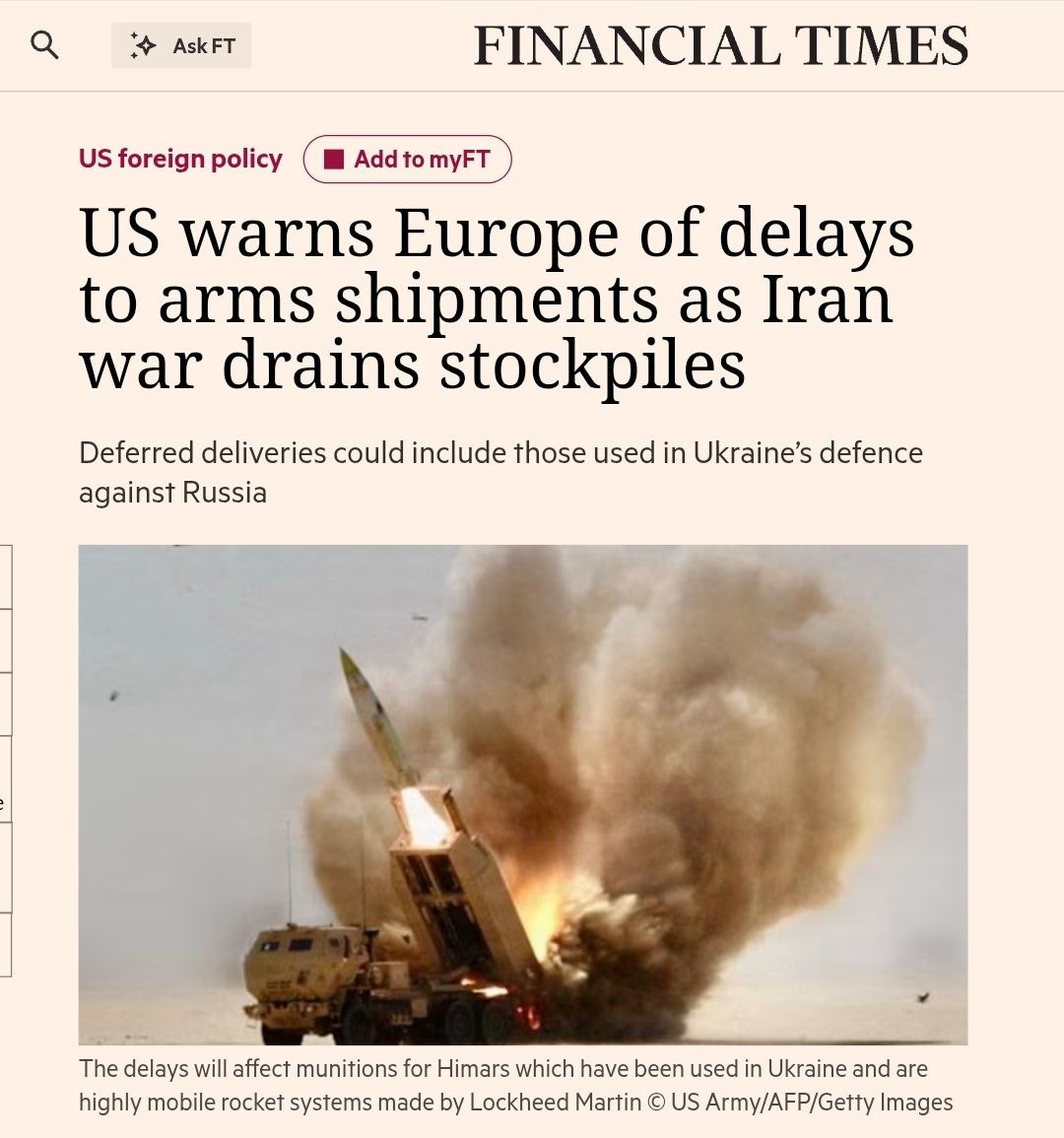 US warns European allies of long-term weapon delivery delays