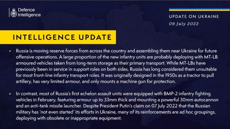 British Intelligence Update on Ukraine, July 9, 2022