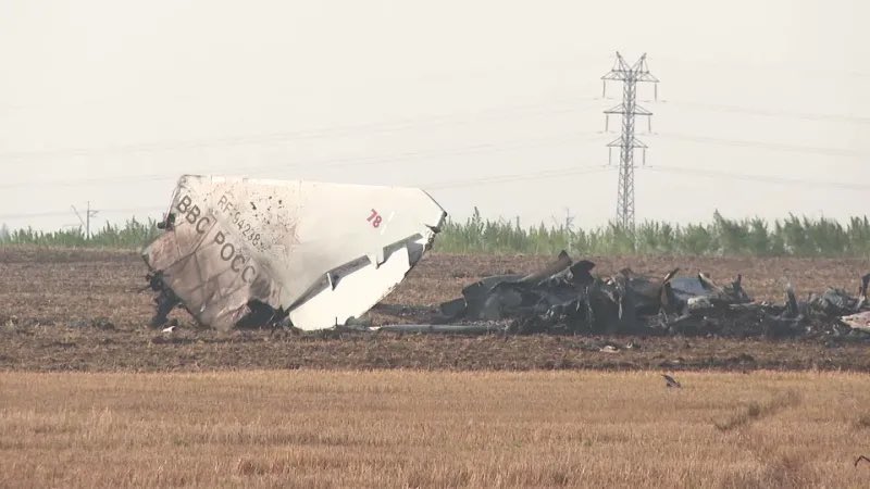 Wreckage of shot-down Russian Tu-22M3 bomber