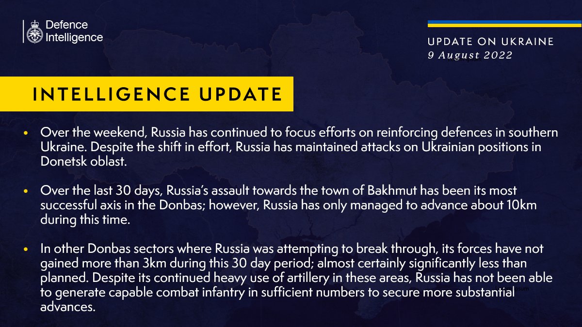 British Defence Intelligence Update on Ukraine – 9 August 2022