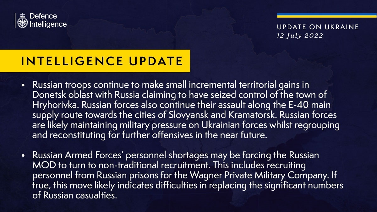 British Defense Intelligence Update on Ukraine War