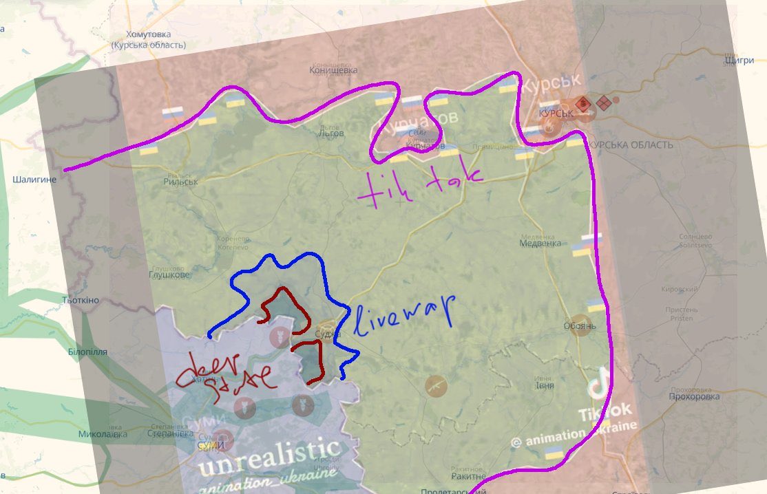 Kursk operation maps from Deepstate, Liveuamap, TikTok; reality is inevitable for Russia.