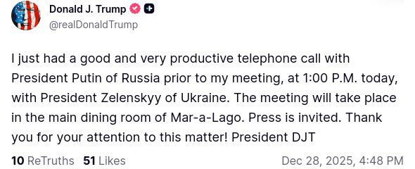 Trump speaks with Putin before meeting Zelenskyy at Mar-a-Lago.