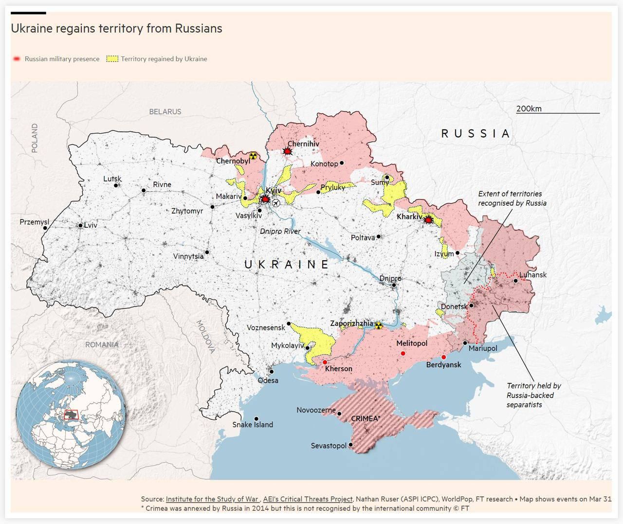 Map shows Ukrainian counteroffensives, not just Irpin, reclaimed territory before withdrawals