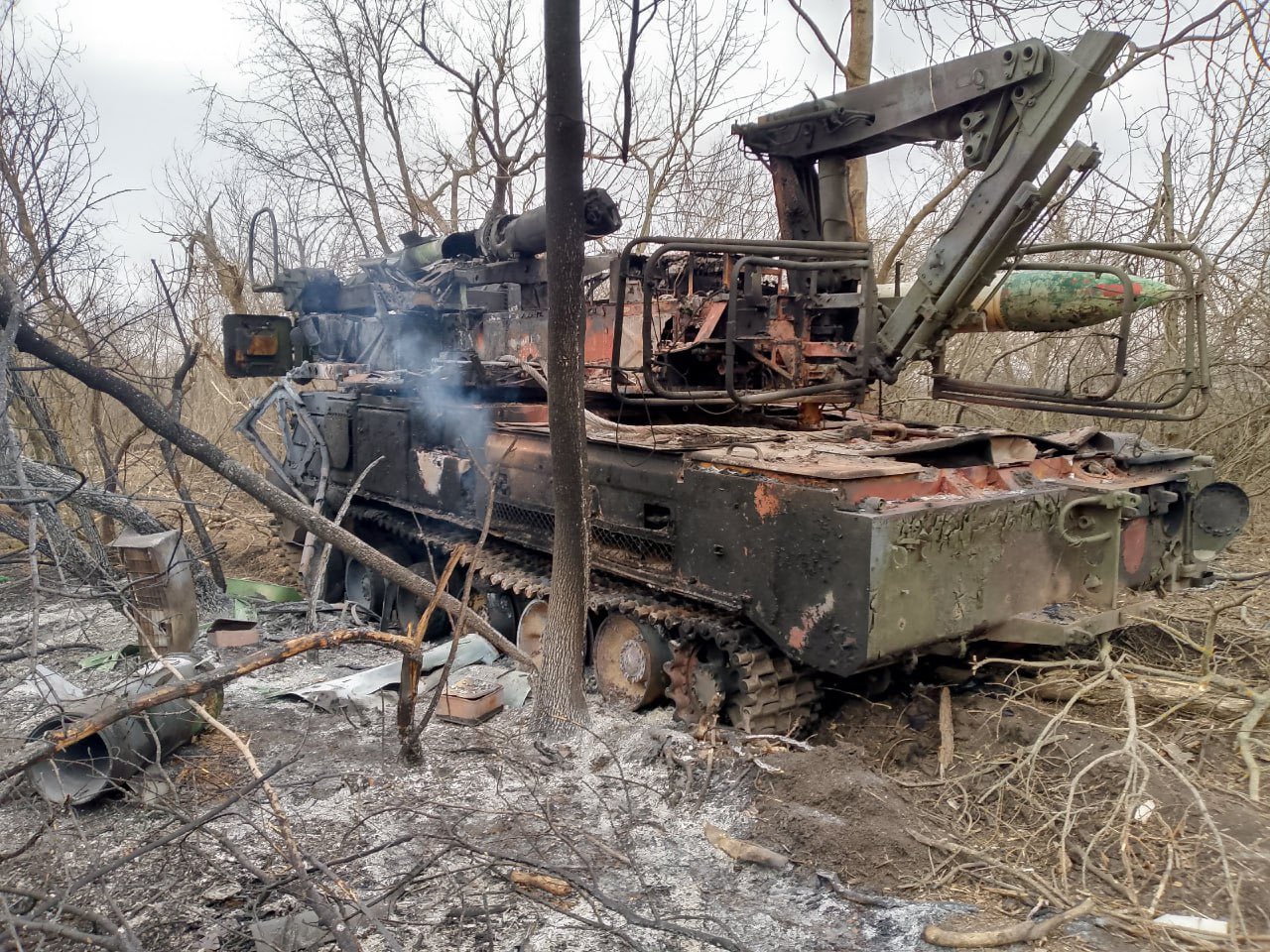 Destroyed Russian Buk-M2 air defense system on the front