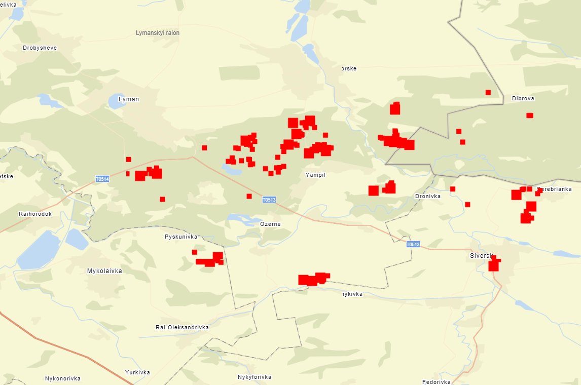Intense fires near Yampil and Siversk