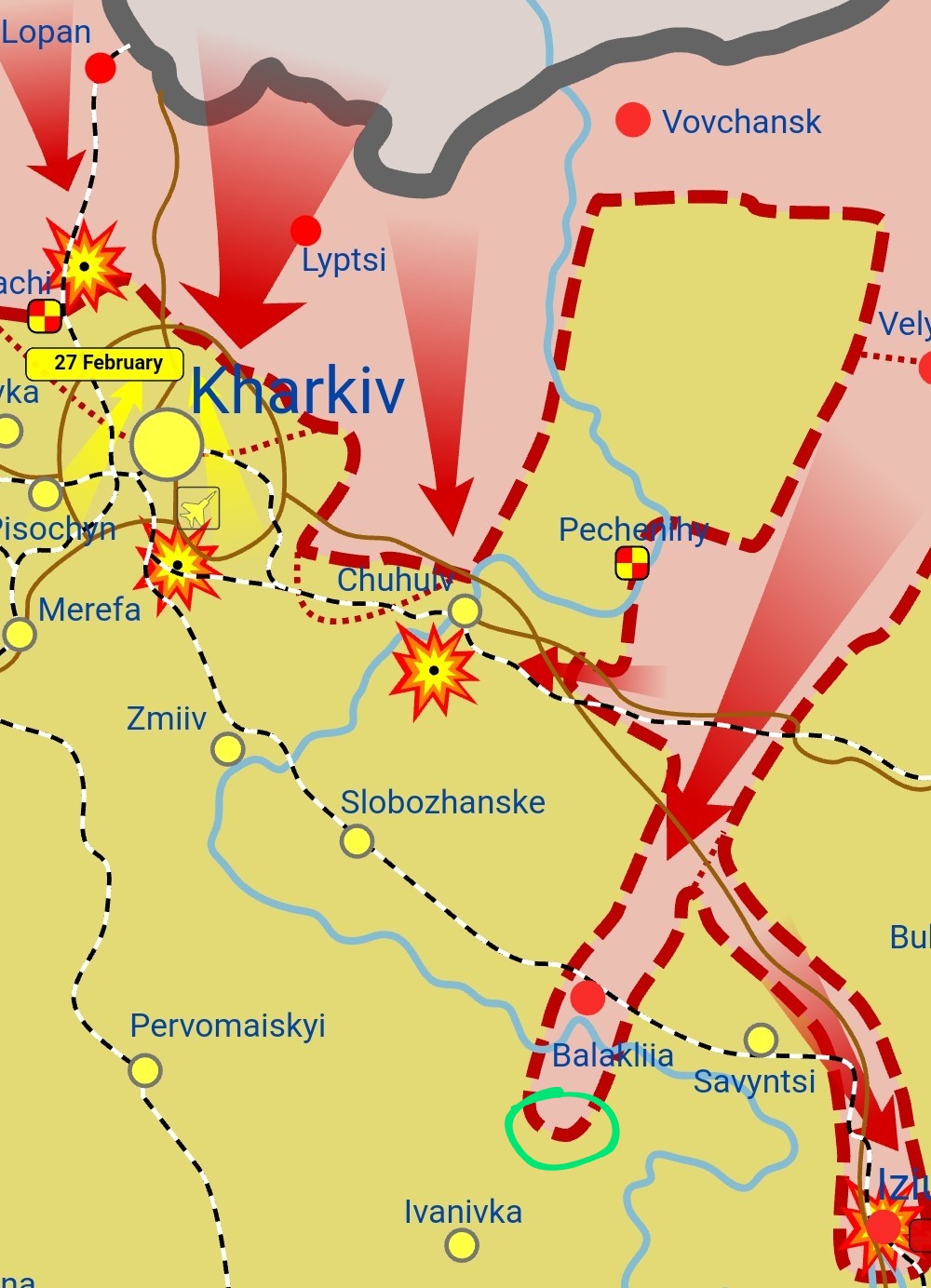Russian push southeast Kharkiv west Izyum on T2110 road
