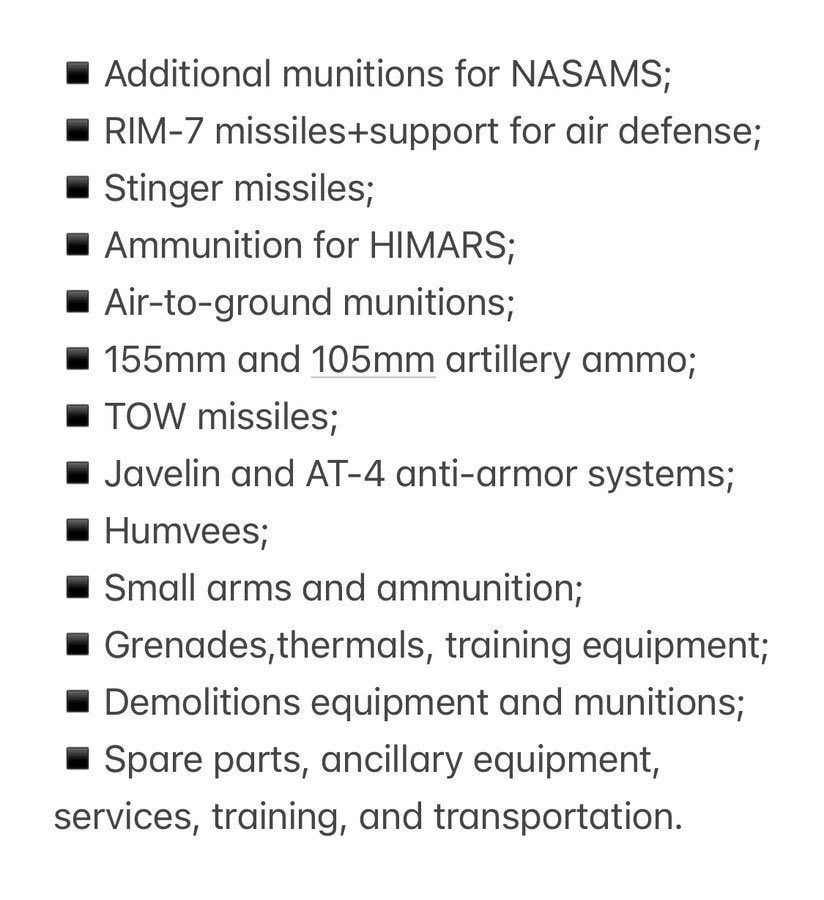 Full list of weapons in the $425M US package for Ukraine