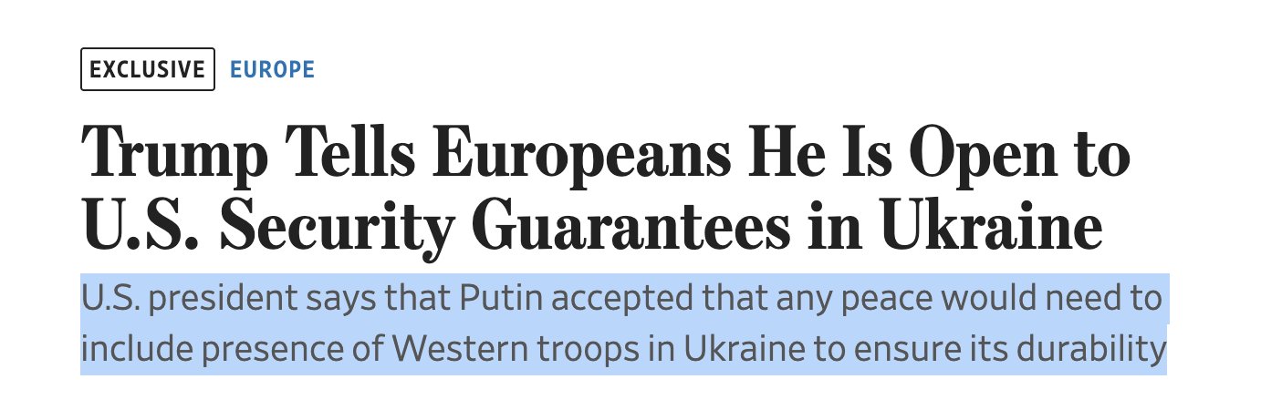 Trump Open to US Security Guarantees in Ukraine, WSJ Reports