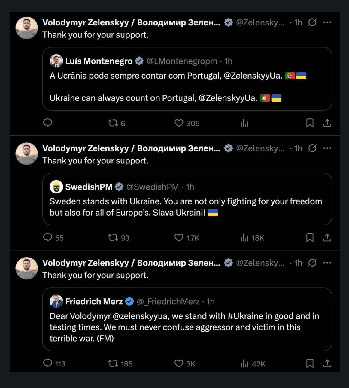 Zelensky retweets EU support, Starmer alone silent