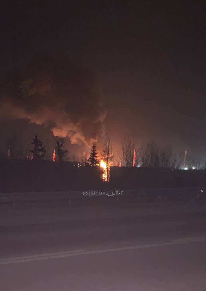 A Russian port of Ust-Luga burns after drone attack