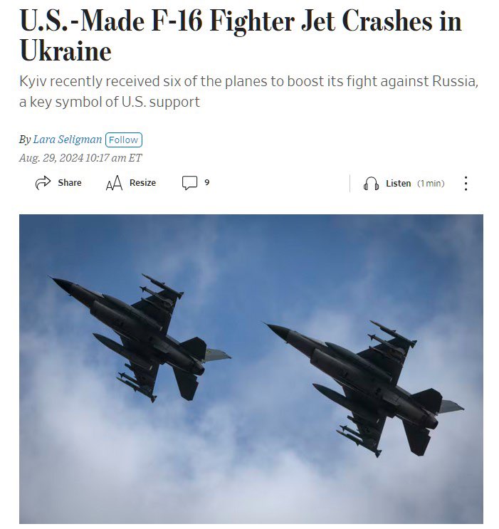 Ukrainian F-16 fighter jet crashes shortly after arrival