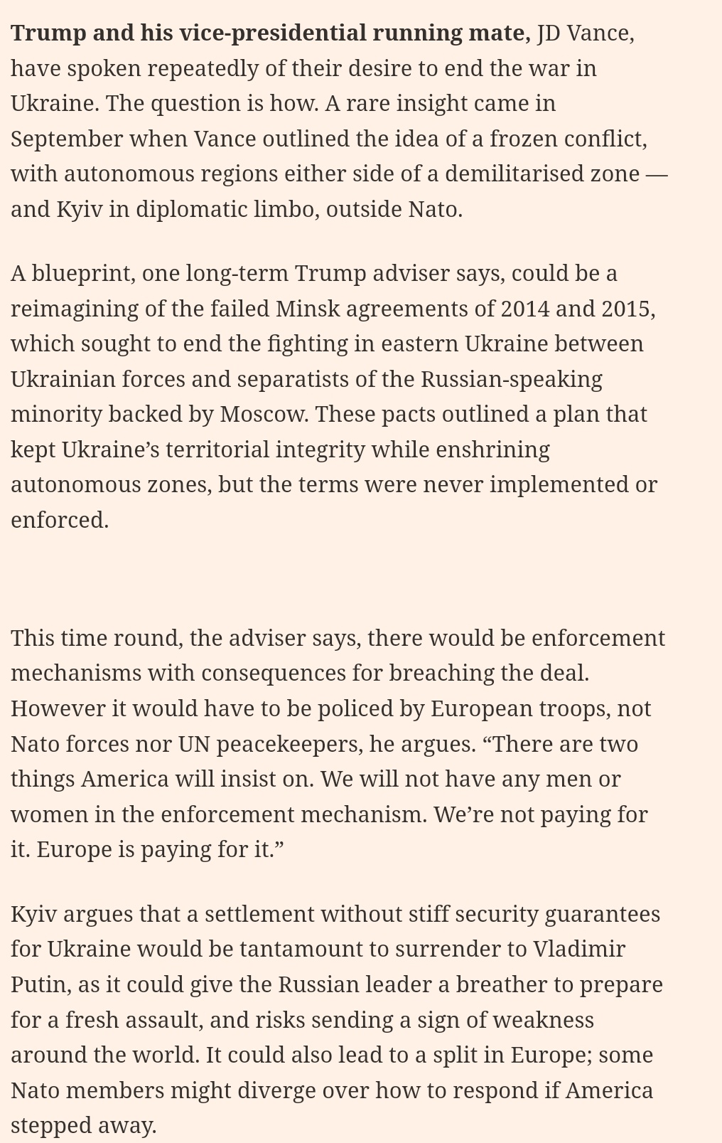 Trump’s Ukraine plan: cut aid, block NATO, ceasefire, shift responsibility to Europe
