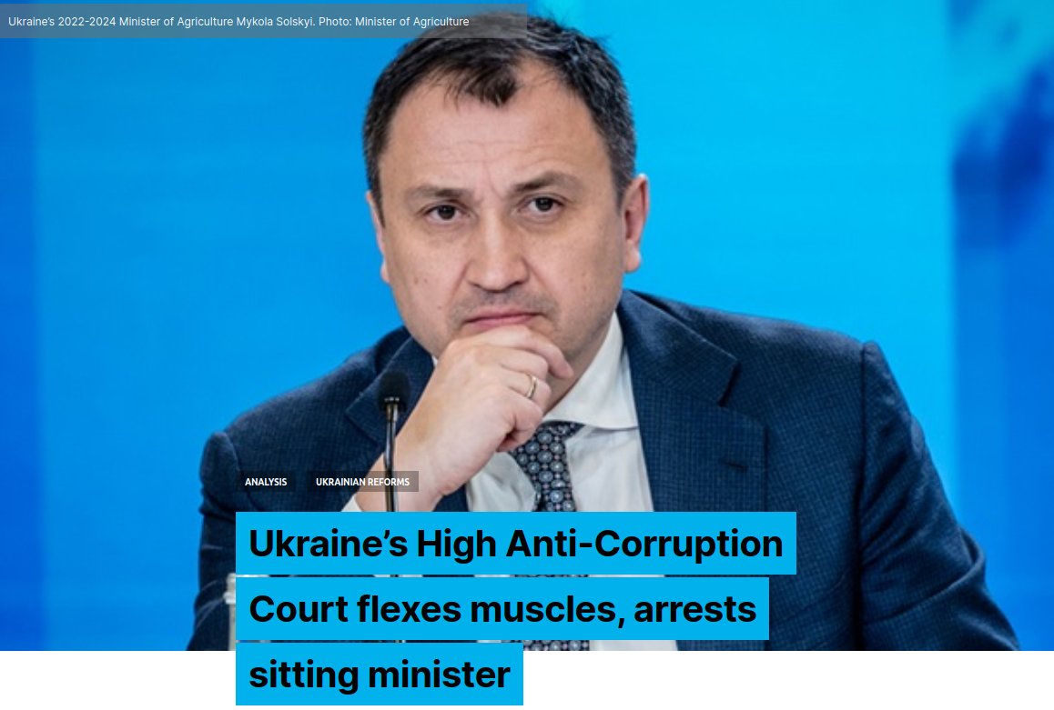 Ukraine’s Anti-Corruption Court arrests sitting Agriculture Minister in landmark case
