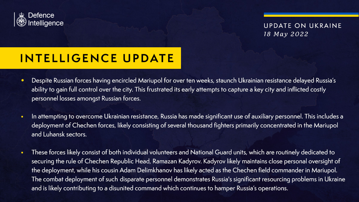 UK Defense Ministry says Kadyrov cousin commands in Mariupol