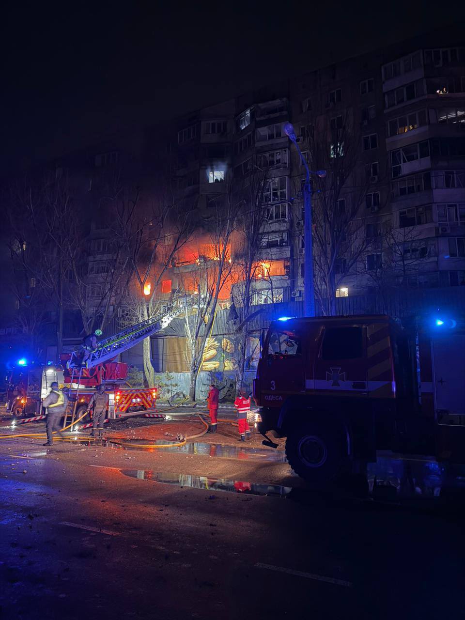 Russian drones strike Odesa, injuring at least 22 civilians, rescue underway.
