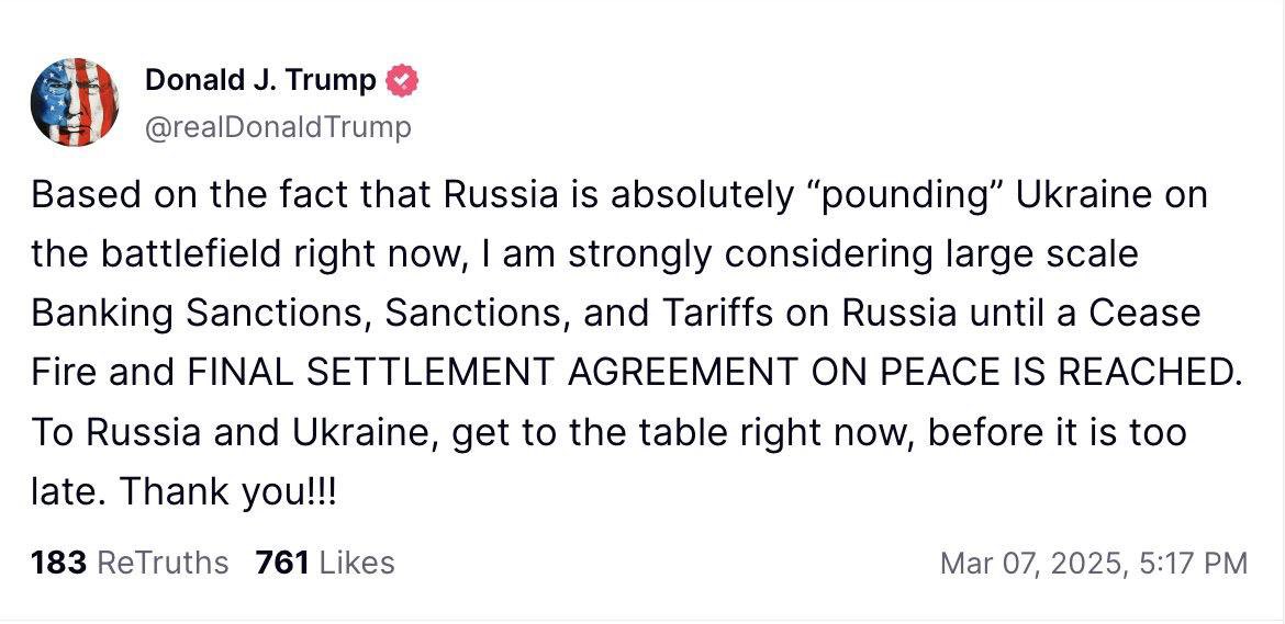 Trump envisage sanctions contre la Russie