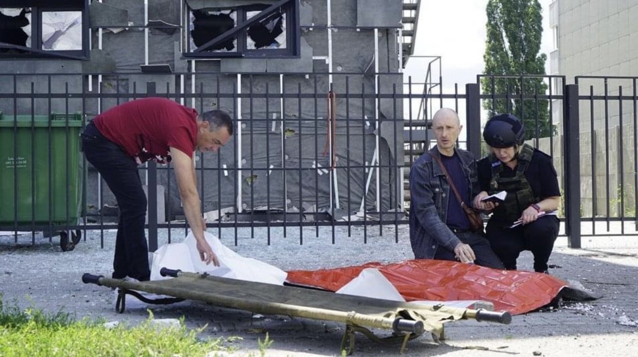 Father prays at site where son died in Kharkiv shelling