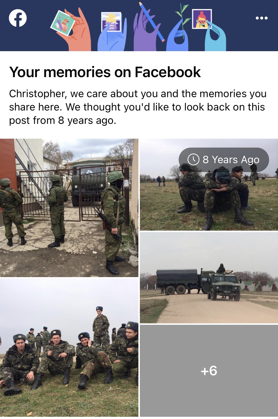 Facebook memories recall 8 years ago covering Russia’s first Crimea invasion