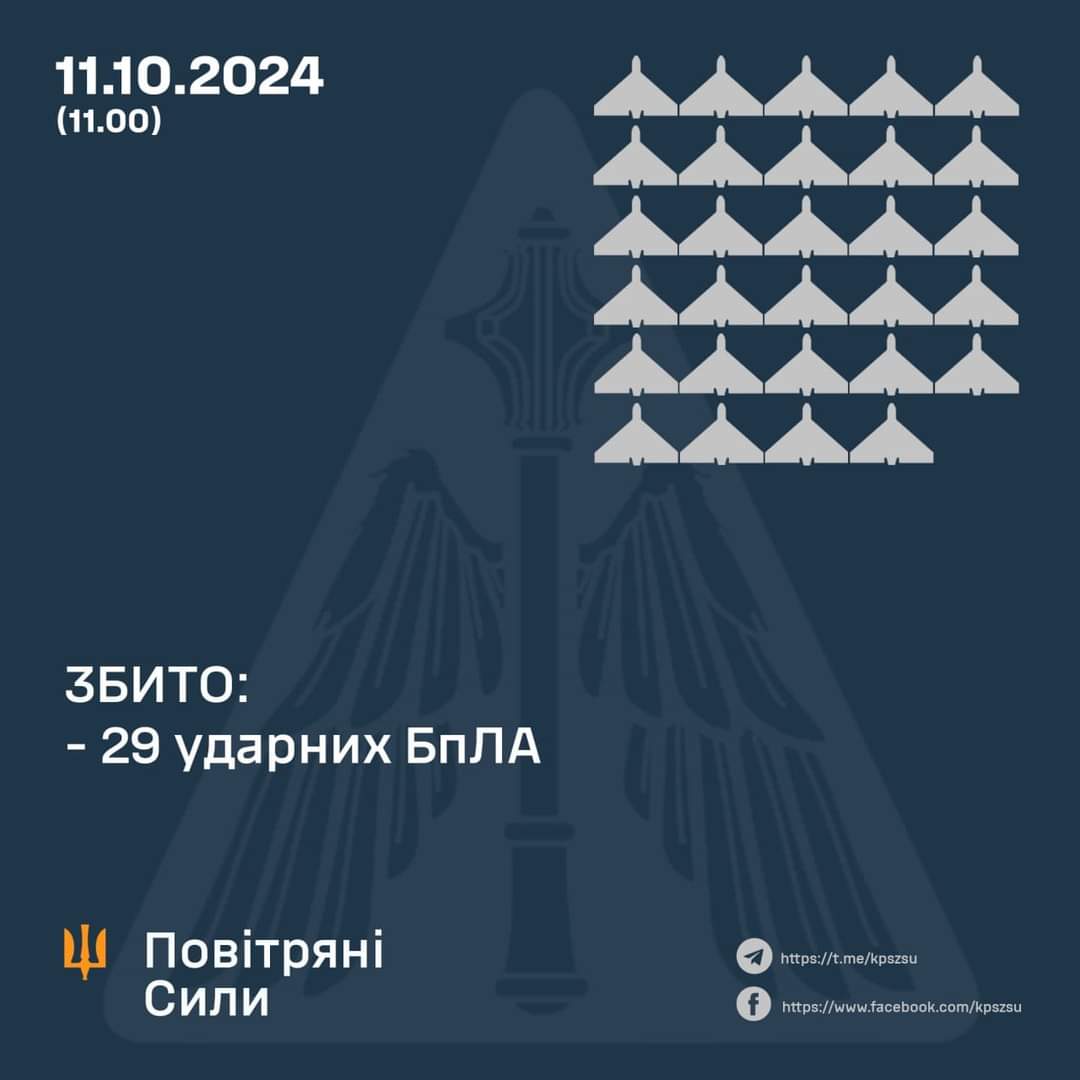 Destroyed 29 strike drones and 31 drones missing