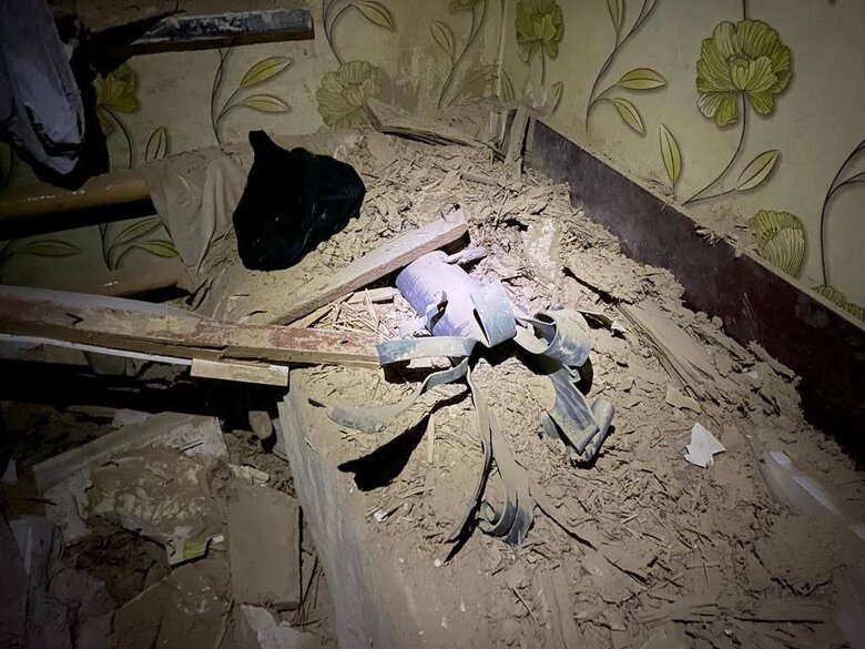 Child’s bed with Grad missile fragment in Marhanets – photo evidence