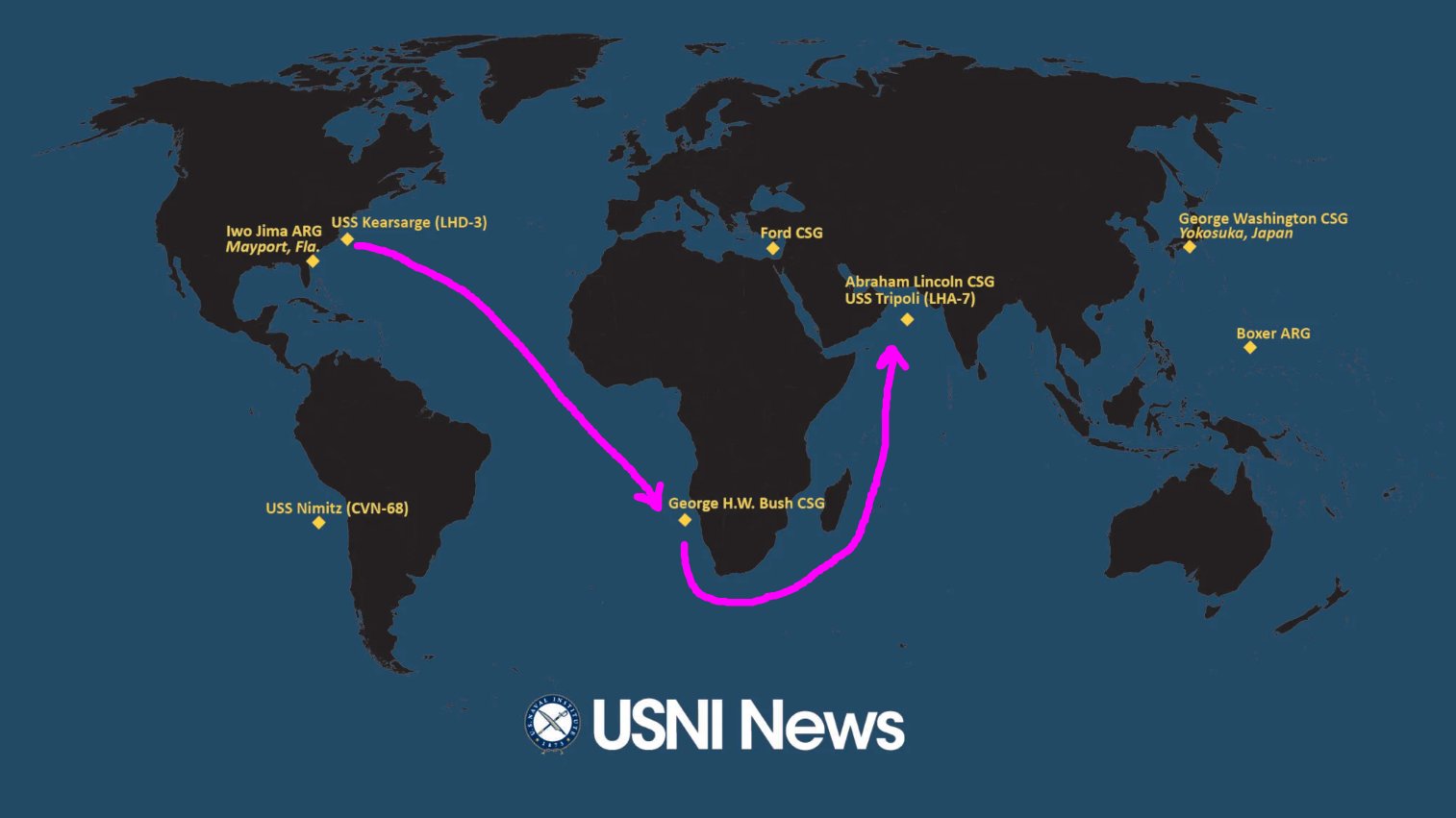 USS Bush Carrier Group Reroutes Around Africa to Avoid Red Sea