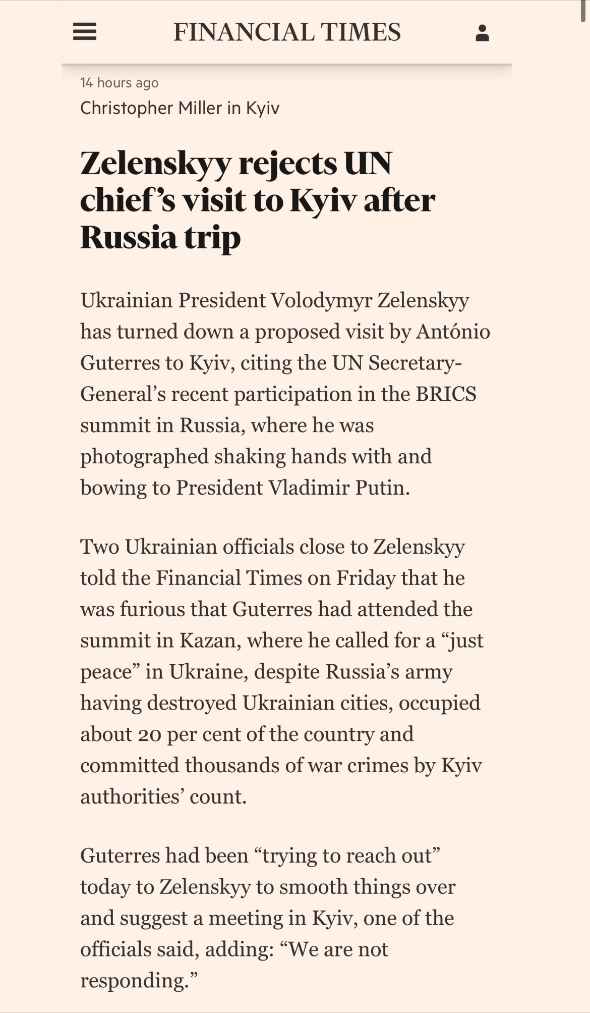 Ukrainian NGO condemns Guterres’ Russia visit