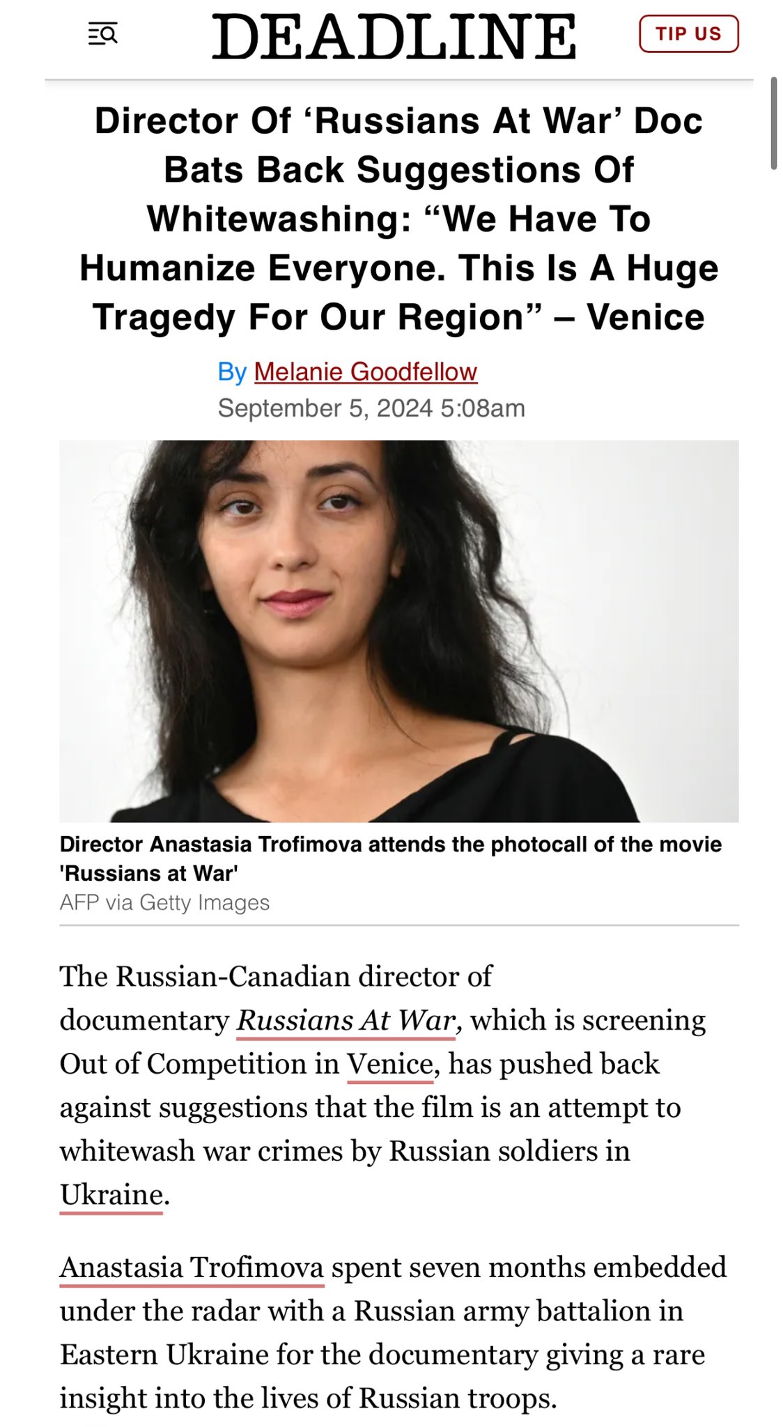 Call to prosecute Anastasia Trofimova for war crimes in Ukraine