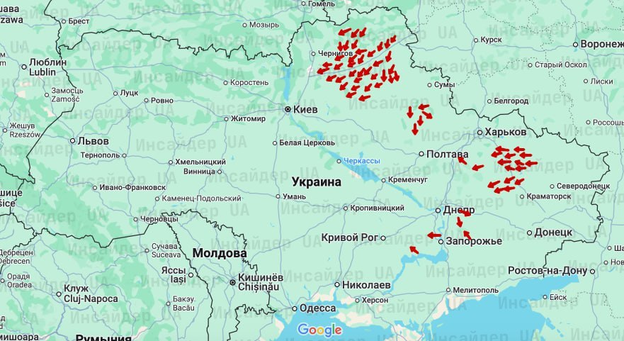 Real-time drone situation (22:30) — Sumy and Poltava regions
