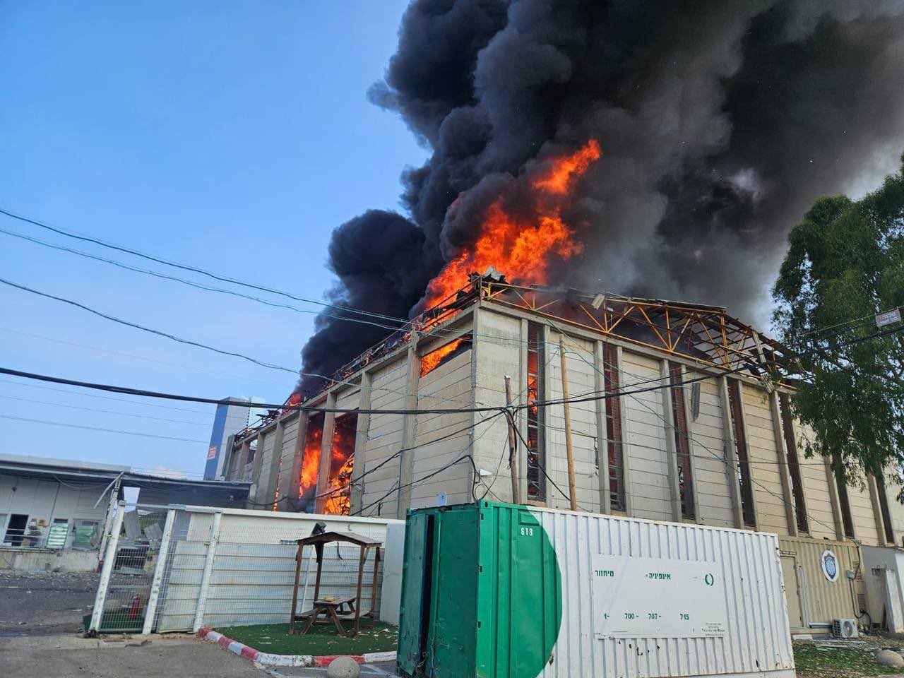 Firefighting at Camp Herzog, Moshe Dayan base after Iranian missile strike