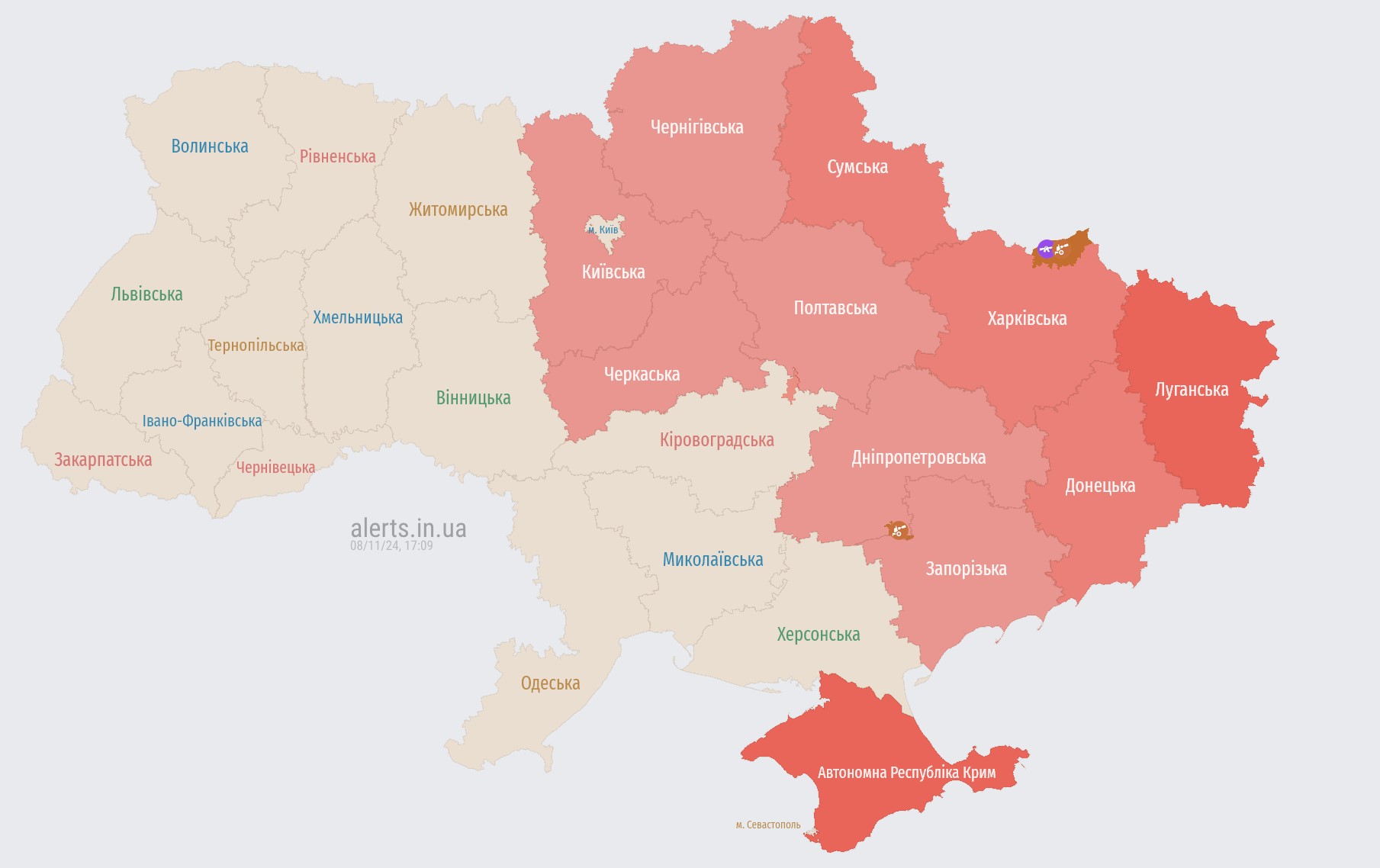 Air raid alert in Kyiv region and nearby areas