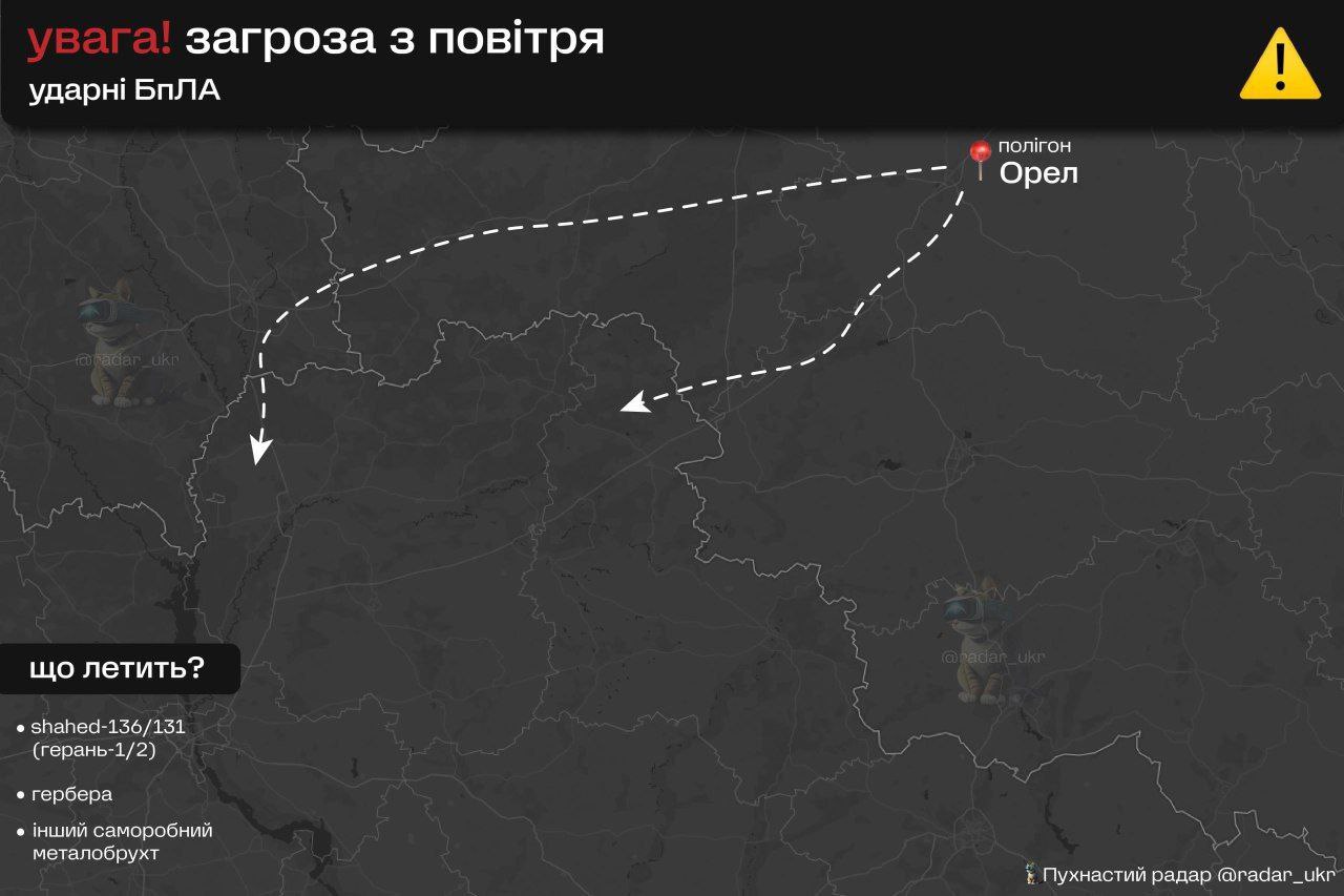 Threat of Shahed-136/131 and Gerbera UAVs from Orel region