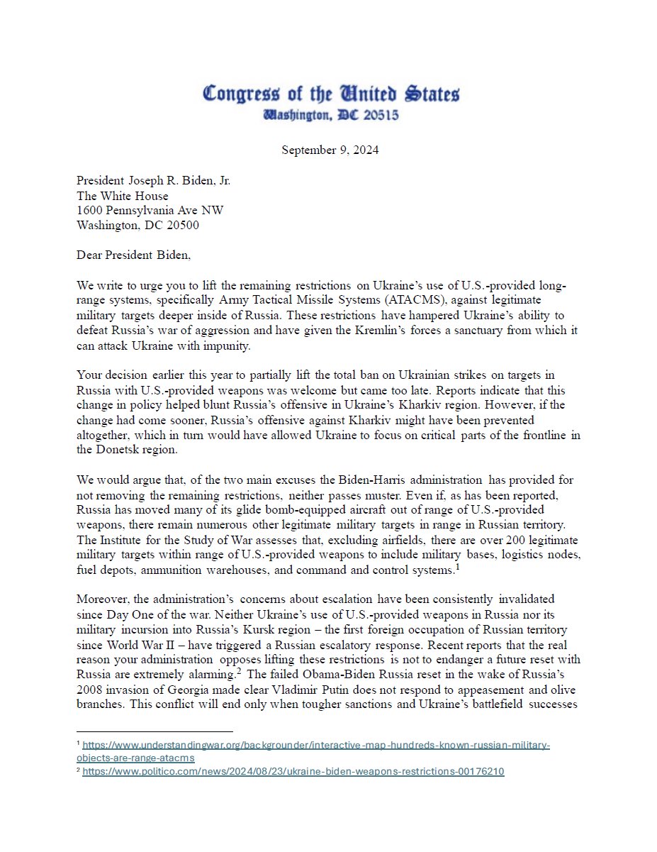 US House committee chairs urge lifting restrictions on Ukraine strikes inside Russia