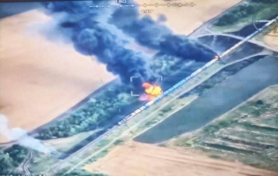 Another photo of the burning Russian fuel train