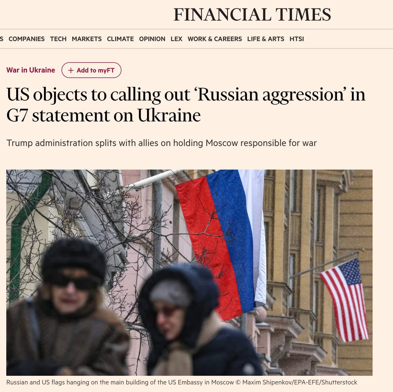 US opposed calling Russia aggressor in G7 statement for the first time