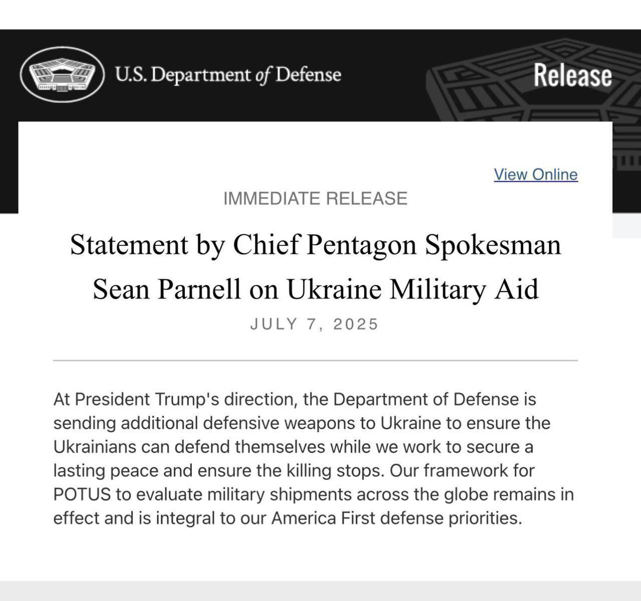 US sends weapons to Ukraine at Trump’s order