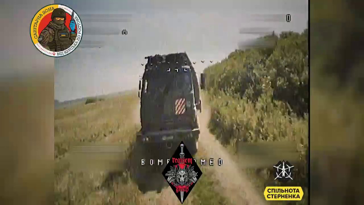 Ukrainian FPV drones strike Russian logistics vehicles by damaged pontoon bridge, Kursk