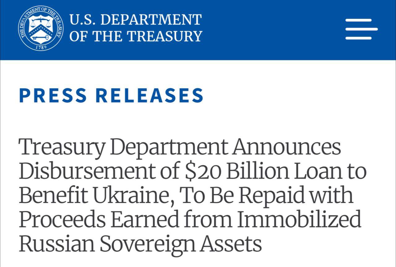US gives Ukraine $20 billion loan backed by frozen Russian assets
