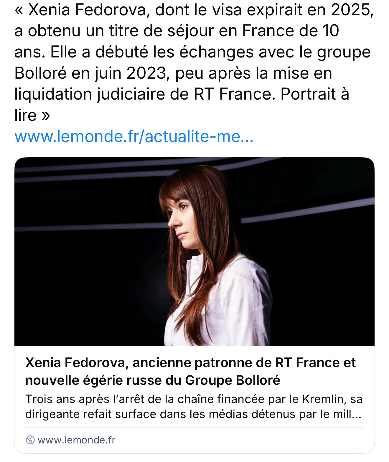 Concerns over residence permit for RT propagandist Fedorova amidst internal and external threats to France.