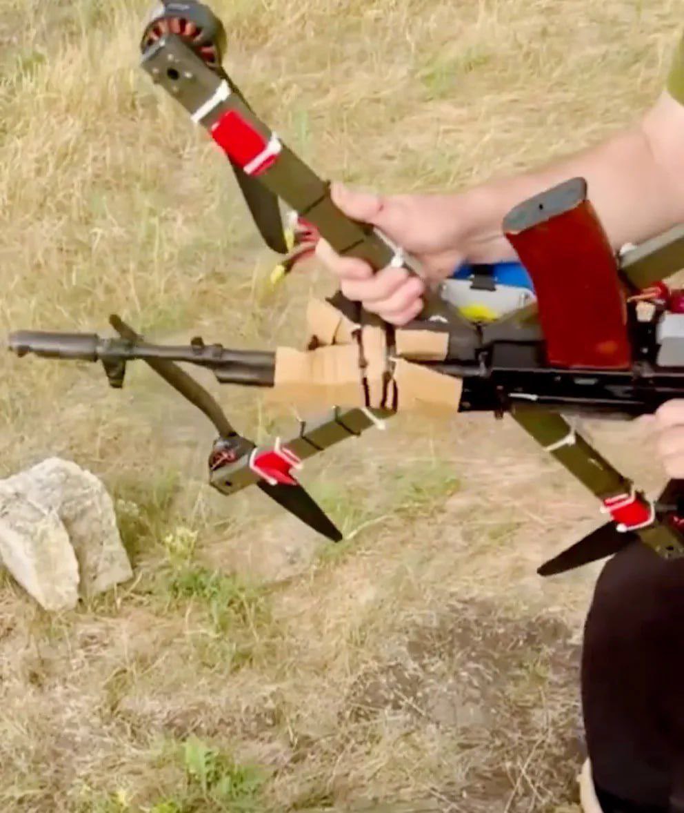 Ukrainian FPV drone armed with AK-74 assault rifle