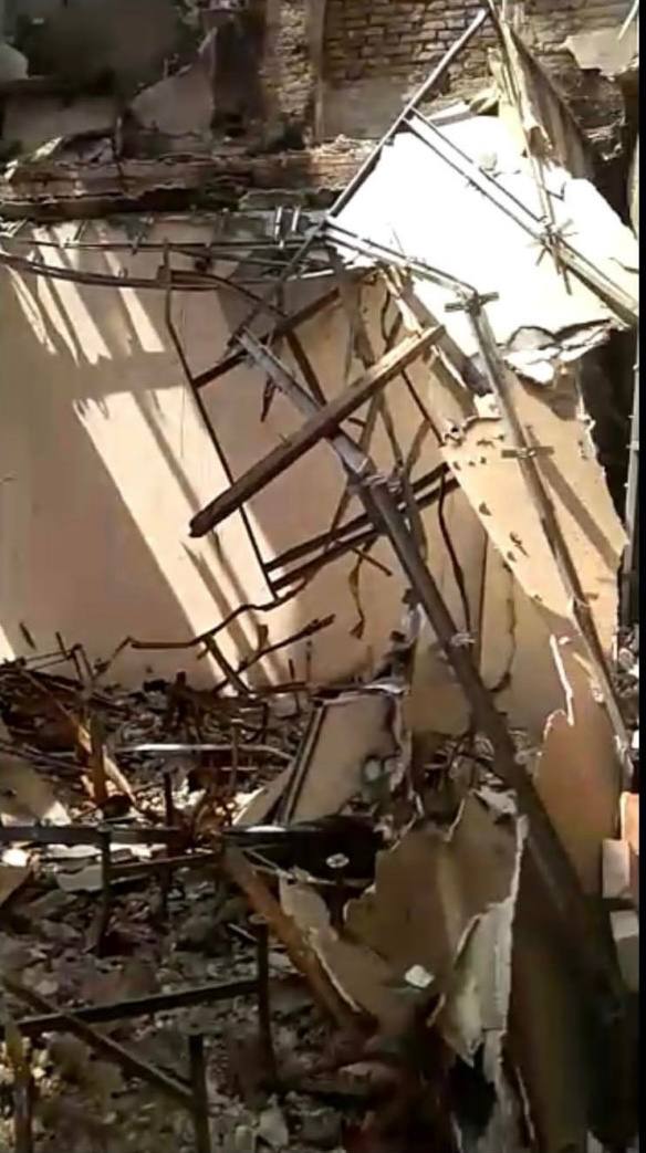 Destroyed synagogue building in Mariupol by occupiers