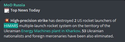 Russian Defense Ministry claims destroyed two HIMARS
