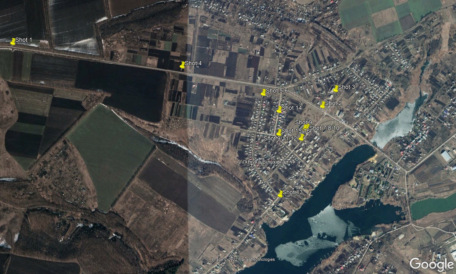 Location of drone shot sites in Vilkhivka video