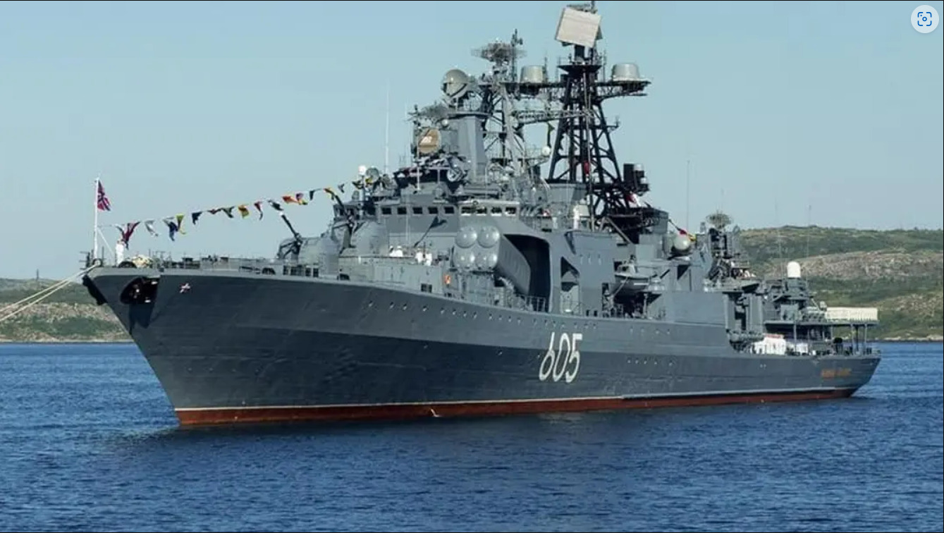 Russian anti-submarine ship burns in Barents Sea