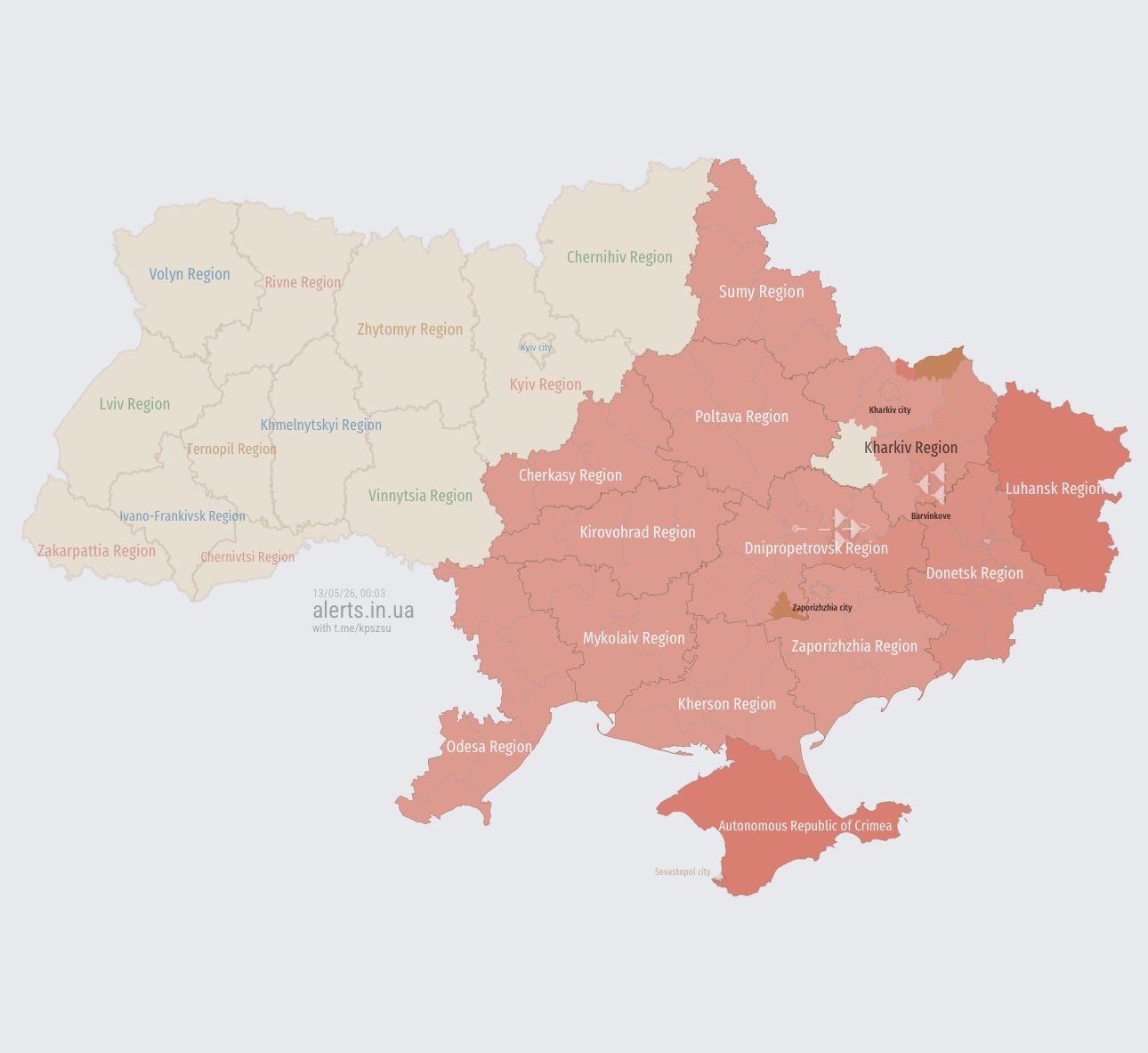 Ukraine now. High threat of Russian ballistic launches from occupied Crimea