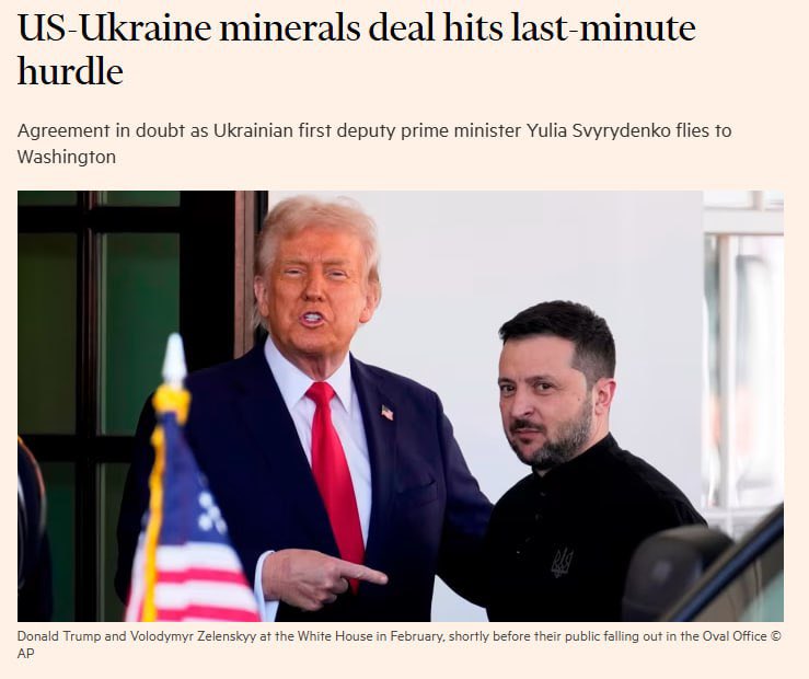Ukraine-US mineral deal on verge of collapse, FT reports