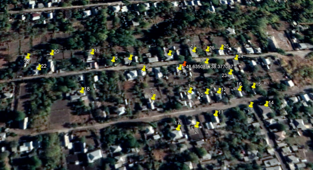 Geolocation of fight and damaged houses at 48.635085, 38.377087