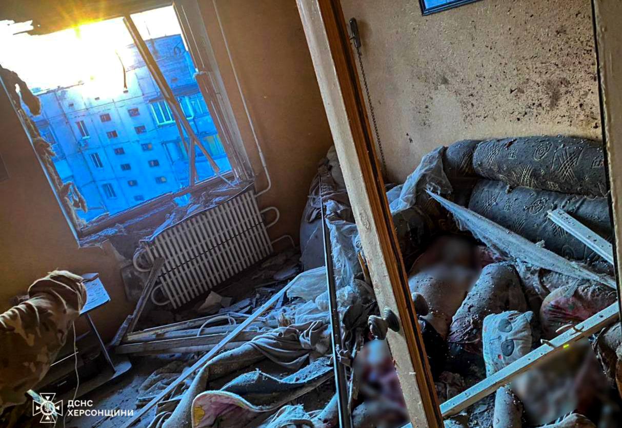 Consequences of a direct hit on an apartment in Kherson