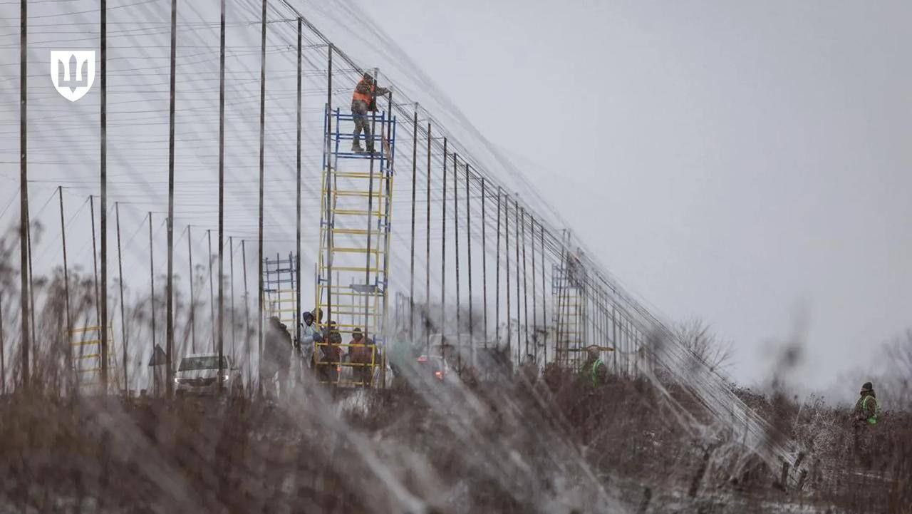 Anti-drone nets installed near the front line